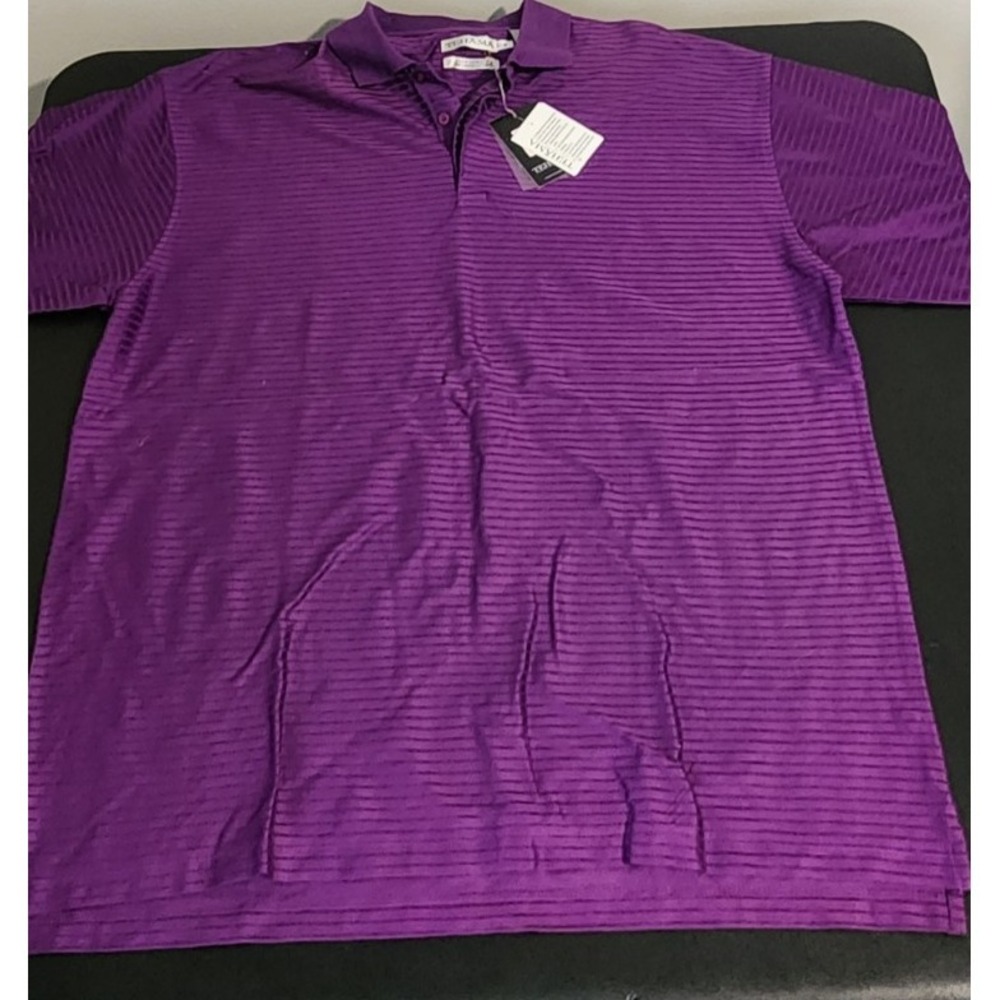 Tehama Polo Shirt Large Purple Mercerized Cotton Striped Golf Shirt‎ Mens NWT